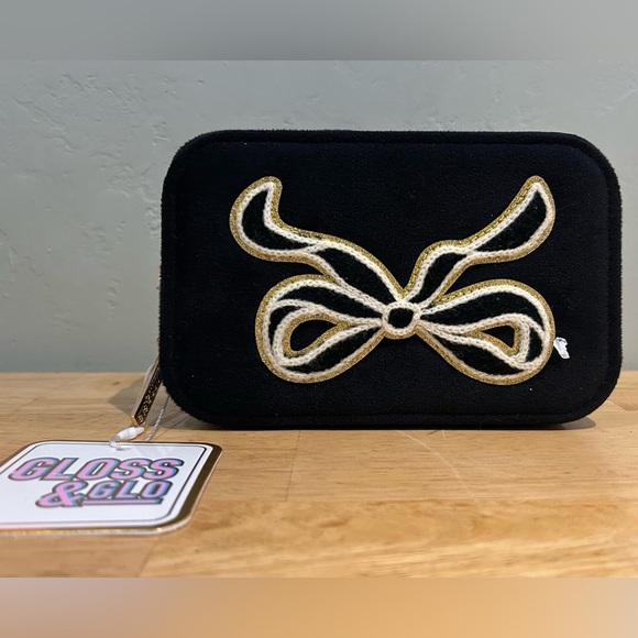 GLOSS & GLO Black Velvet Jewelry Organizer. Gold Sequin Bow. Brand New With Tags - Picture 2 of 7